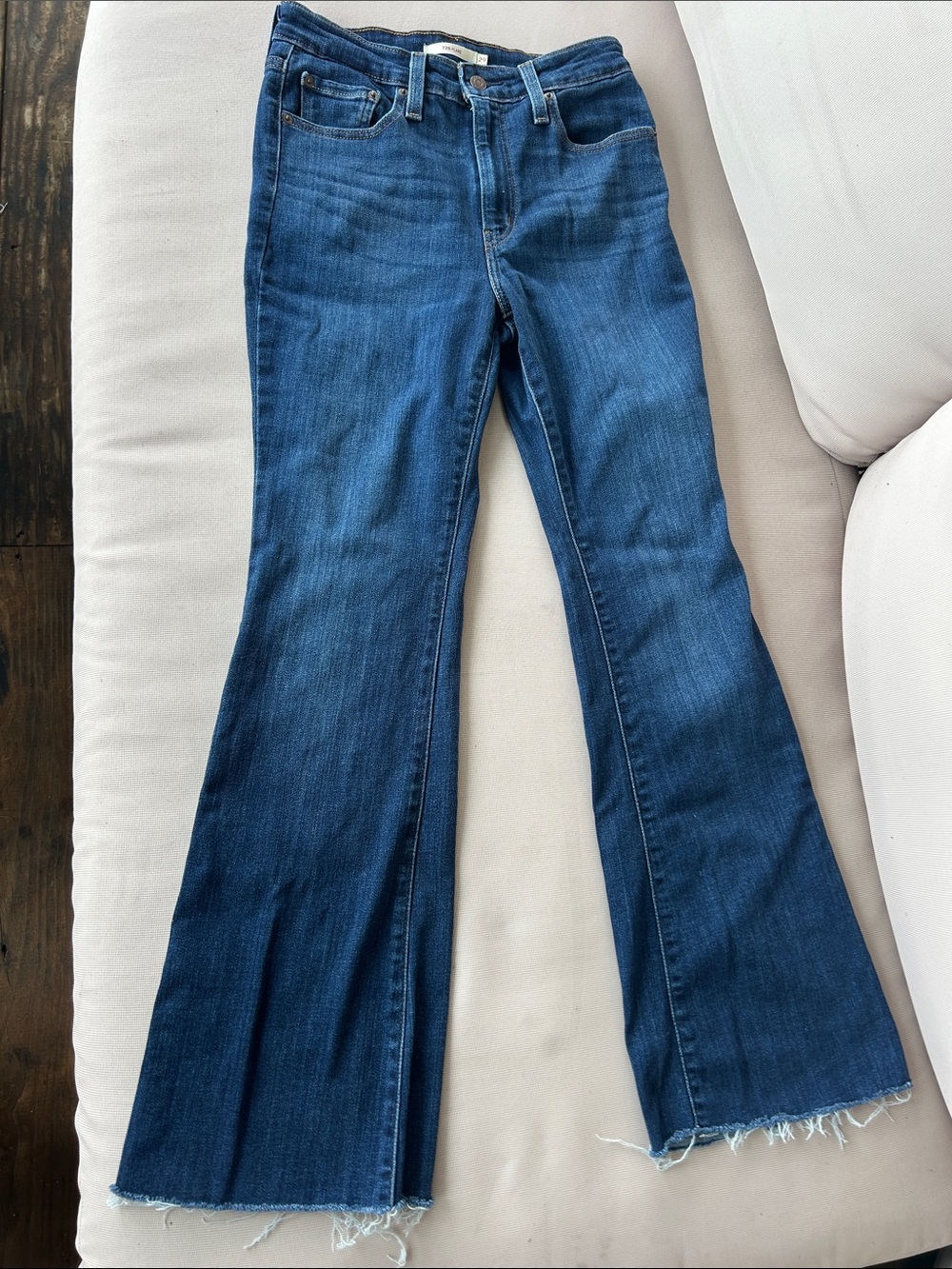 Levi's Dark Blue Flare Jeans with Raw Hem